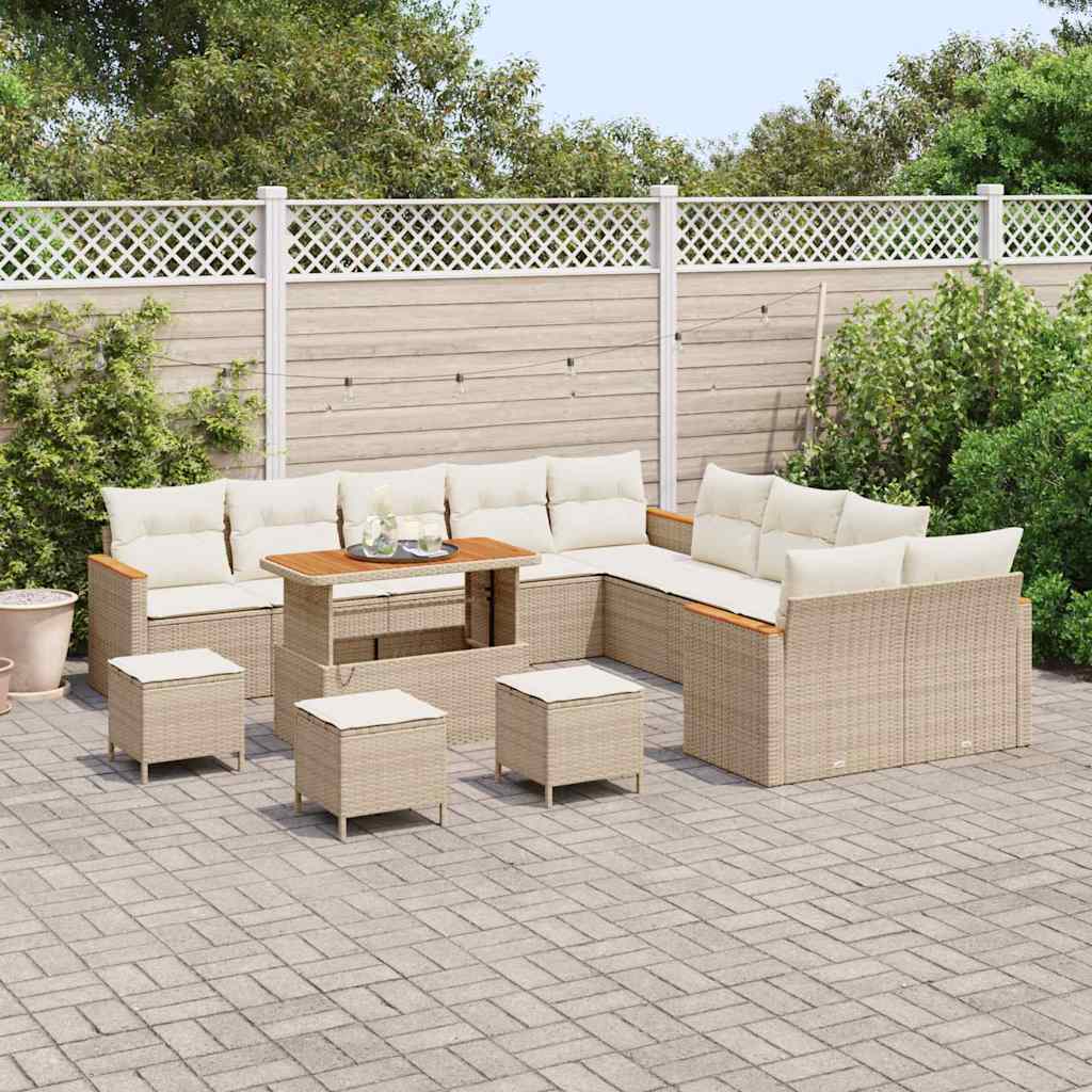 Havesofa Sæt med pude 18 pcs Beige og creme polyrattan