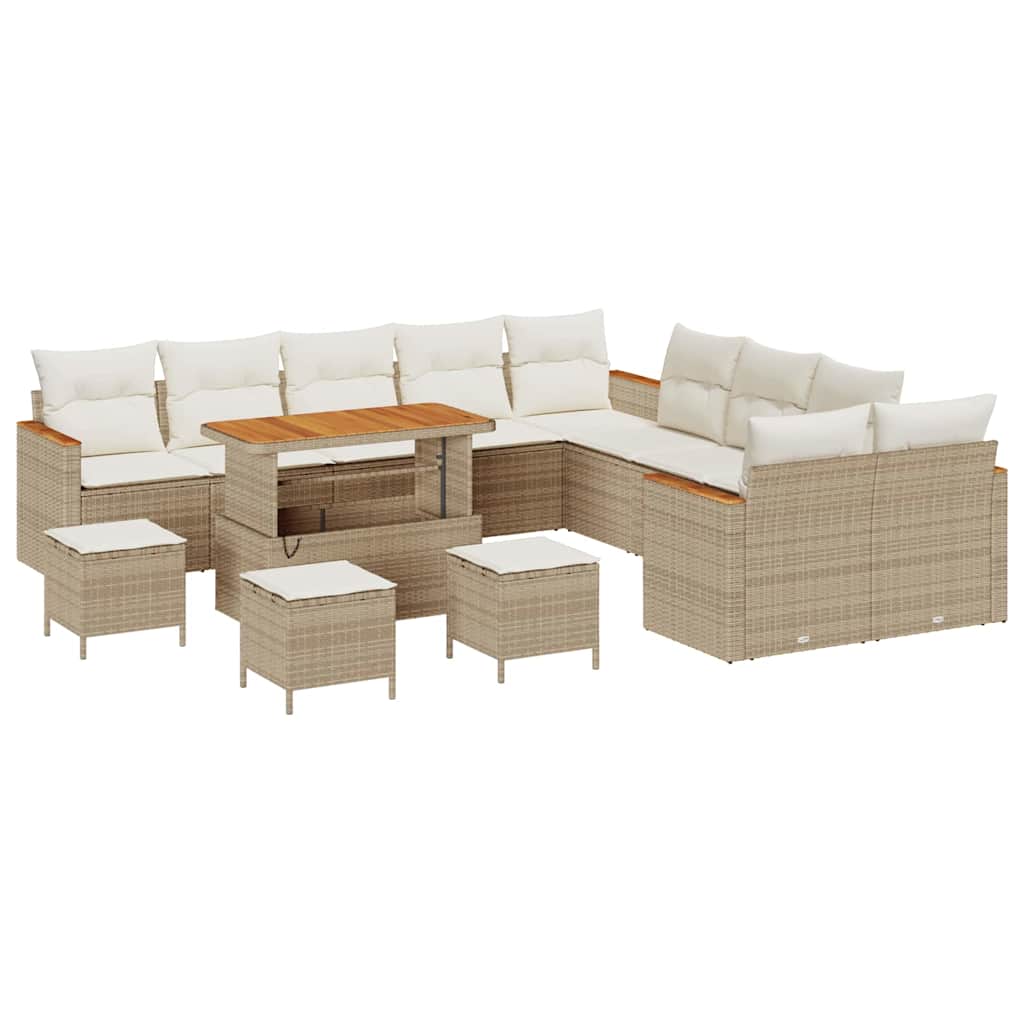 Havesofa Sæt med pude 18 pcs Beige og creme polyrattan