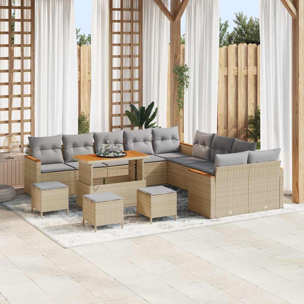 Havesofa Sæt med pude 18 pcs Beige og lys grå polyrattan