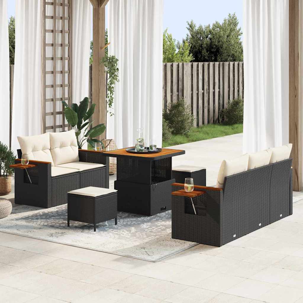 Havesofa Sæt med pude 10 pcs Sort og Cream polyrattan