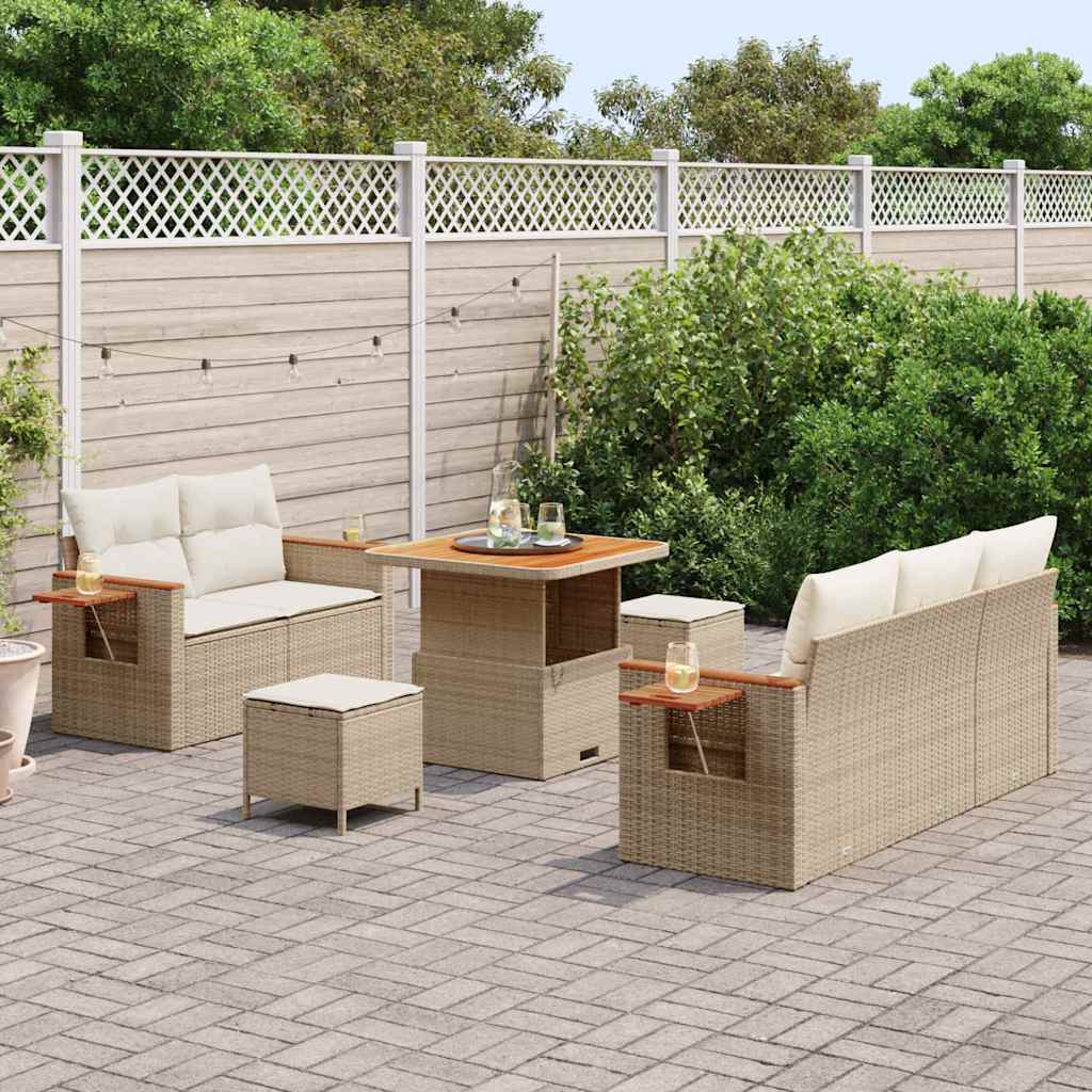 Havesofa Sæt 10 stk. 7-Antal sæder Beige og creme polyrattan