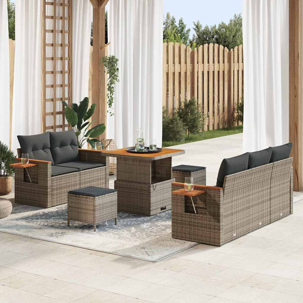 Havesofa sæt med puder - 10 dele i grå polyrattan