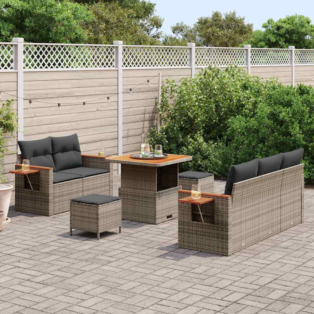 Havesofa Sæt med pude 10 pcs Grå polyrattan
