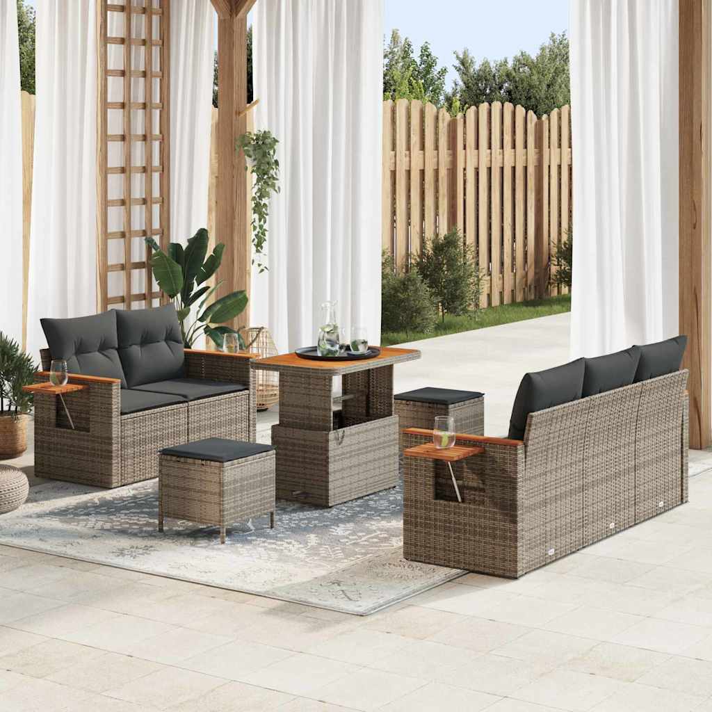 Havesofa sæt i grå polyrattan med puder - modulopbygget, 10 dele
