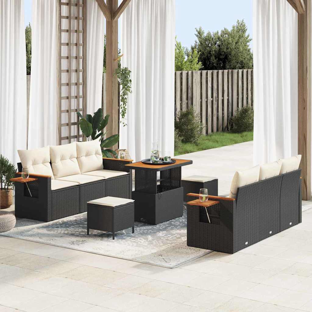 Havesofa Sæt med pude 11 pcs Sort og Cream polyrattan