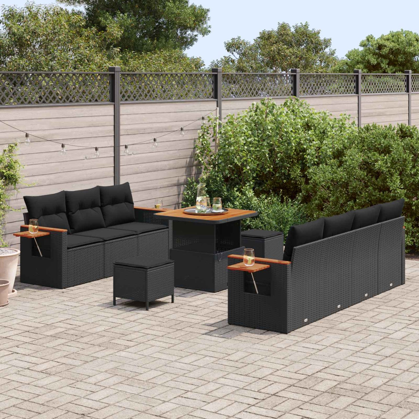 Havesofa Sæt med pude 13 pcs Sort polyrattan