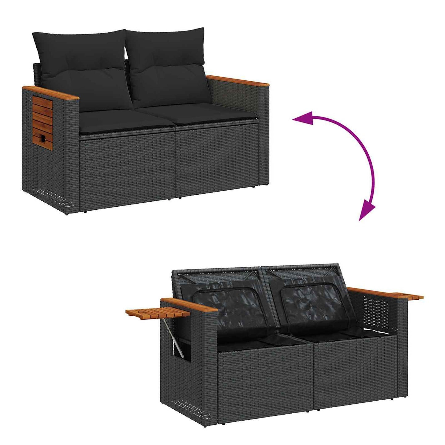 Havesofa Sæt med pude 13 pcs Sort polyrattan