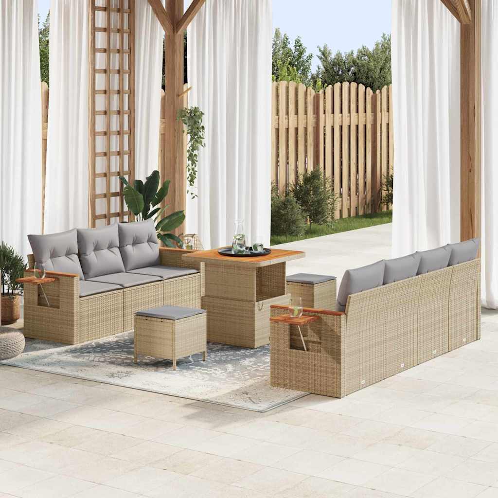 Havesofa Sæt med pude 13 pcs Beige og lys grå polyrattan