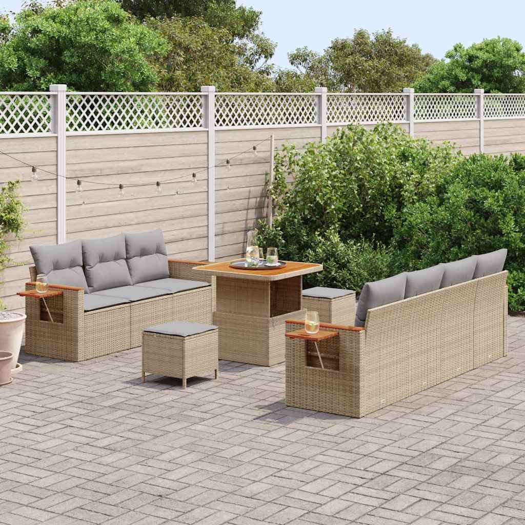 Havesofa Sæt med pude 13 pcs Beige og lys grå polyrattan