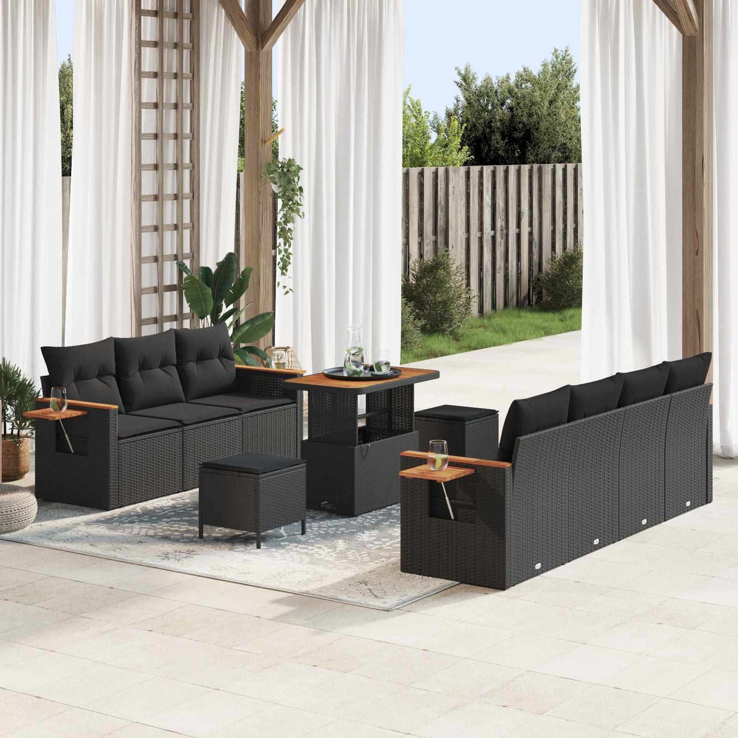 Havesofa Sæt med pude 13 pcs Sort polyrattan