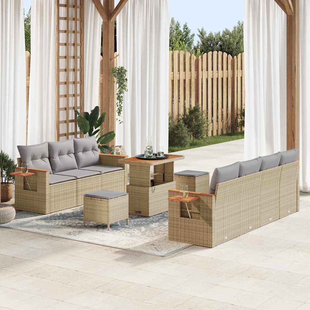 Havesofa Sæt med pude 13 pcs Beige og lys grå polyrattan