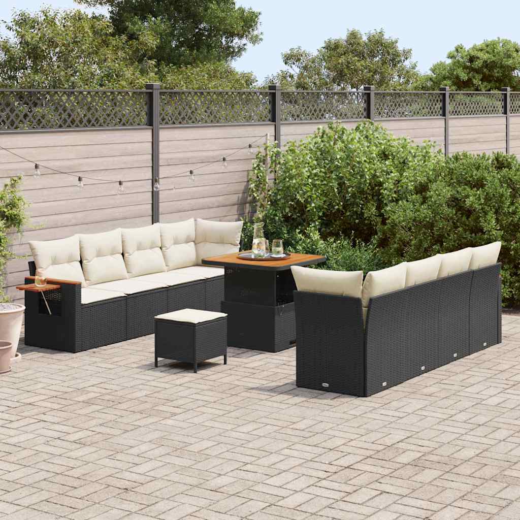 Havesofa Sæt med pude 12 pcs Sort og Cream polyrattan