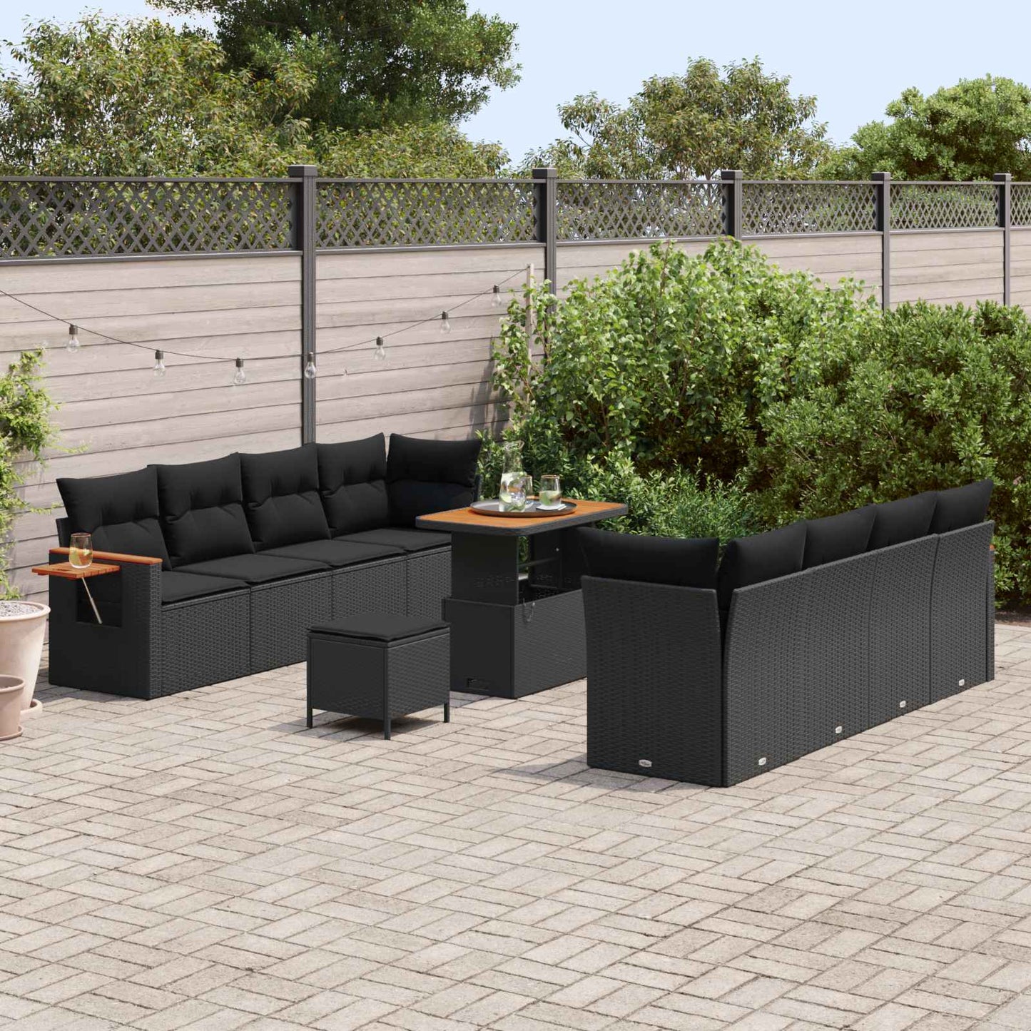 Havesofa Sæt med pude 12 pcs Sort polyrattan