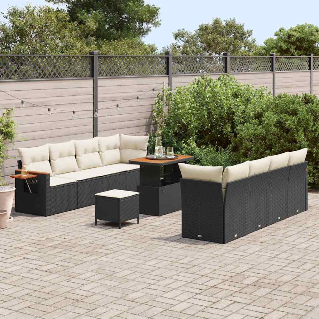 Havesofa Sæt med pude 12 pcs Sort og Cream polyrattan