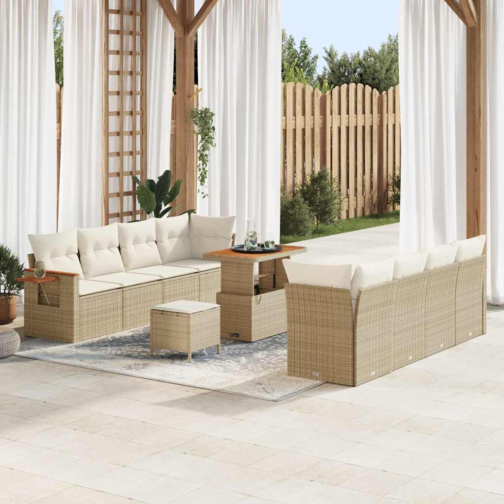 Havesofa Sæt med pude 12 pcs Beige og creme polyrattan