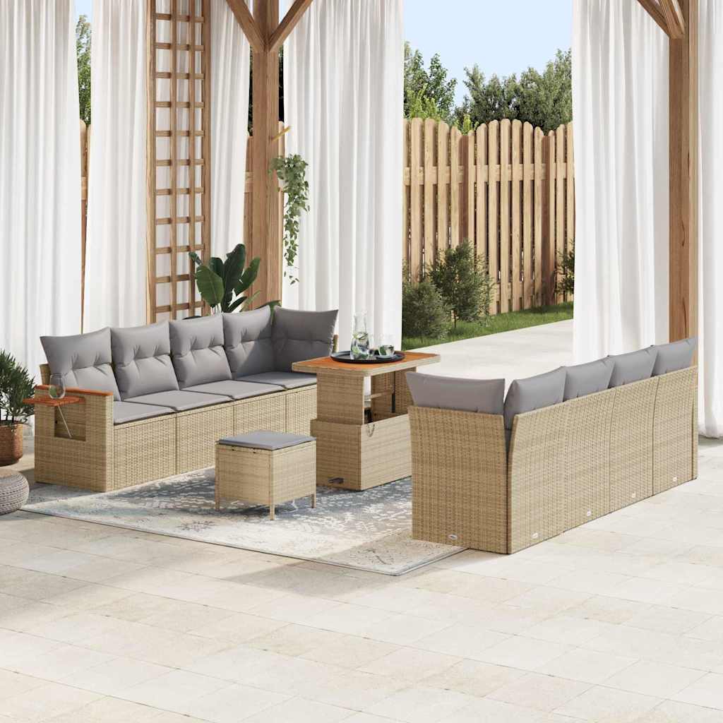 Havesofa Sæt med pude 12 pcs Beige og lys grå polyrattan