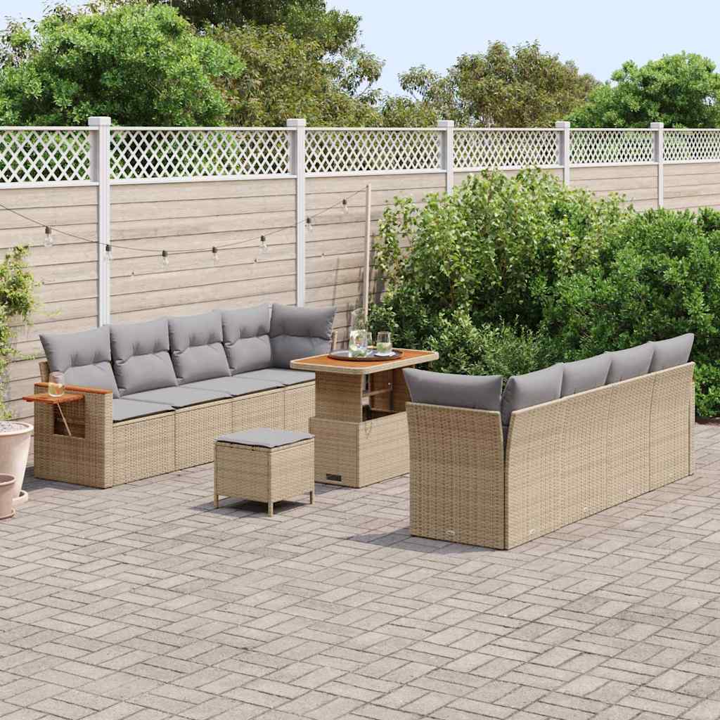 Havesofa Sæt med pude 12 pcs Beige og lys grå polyrattan