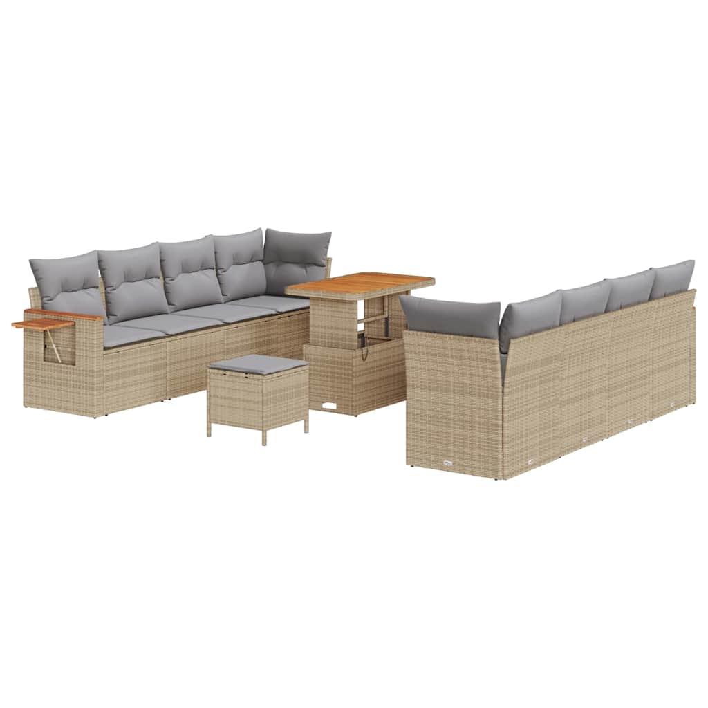 Havesofa Sæt med pude 12 pcs Beige og lys grå polyrattan