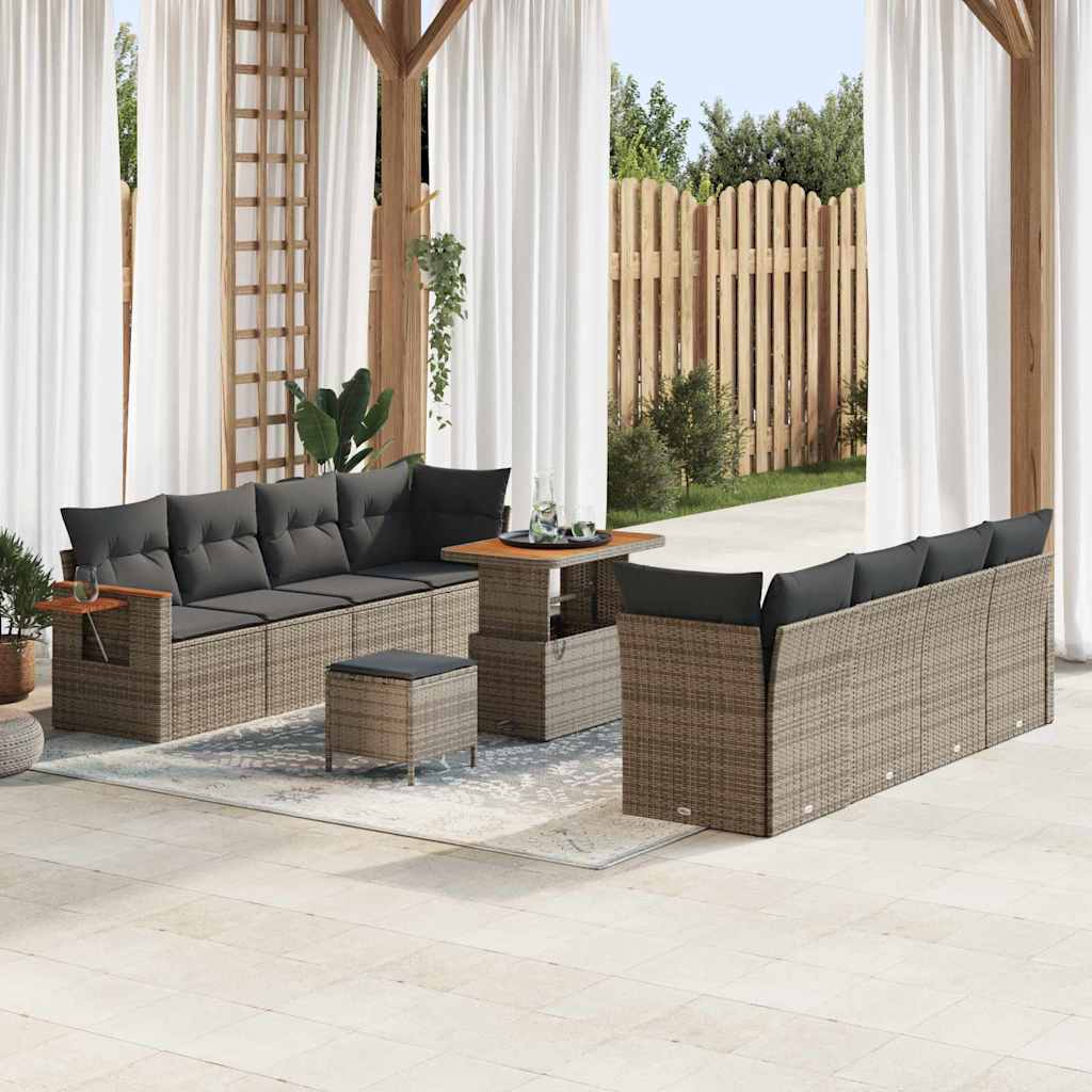 Havesofa Sæt med pude 12 pcs Grå polyrattan