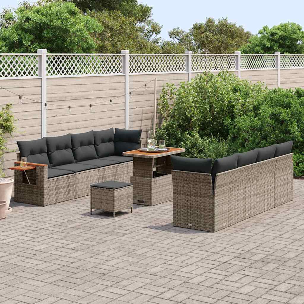 Havesofa Sæt med pude 12 pcs Grå polyrattan