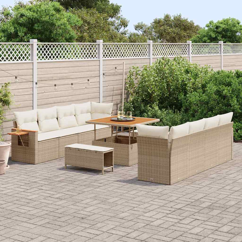 Havesofa Sæt med pude 12 pcs Beige og creme polyrattan