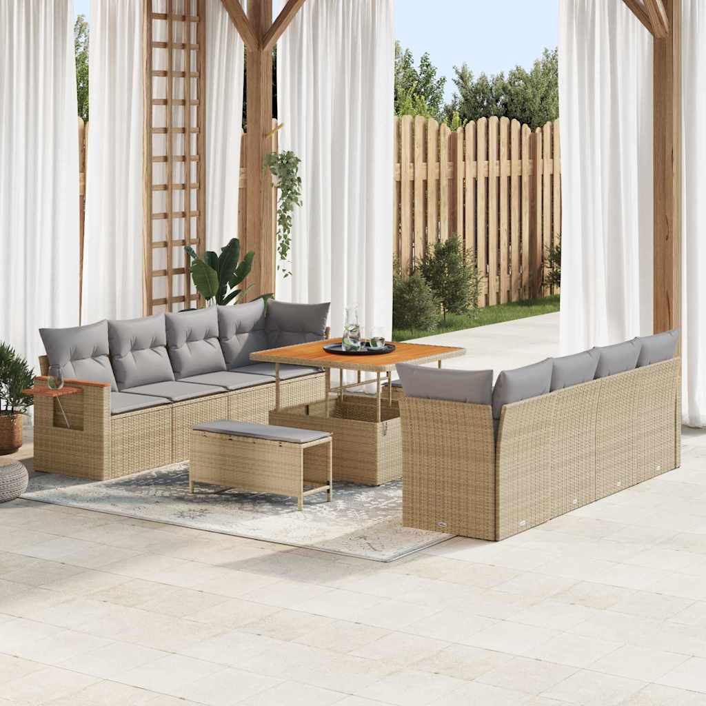 Havesofa Sæt med pude 12 pcs Beige og lys grå polyrattan