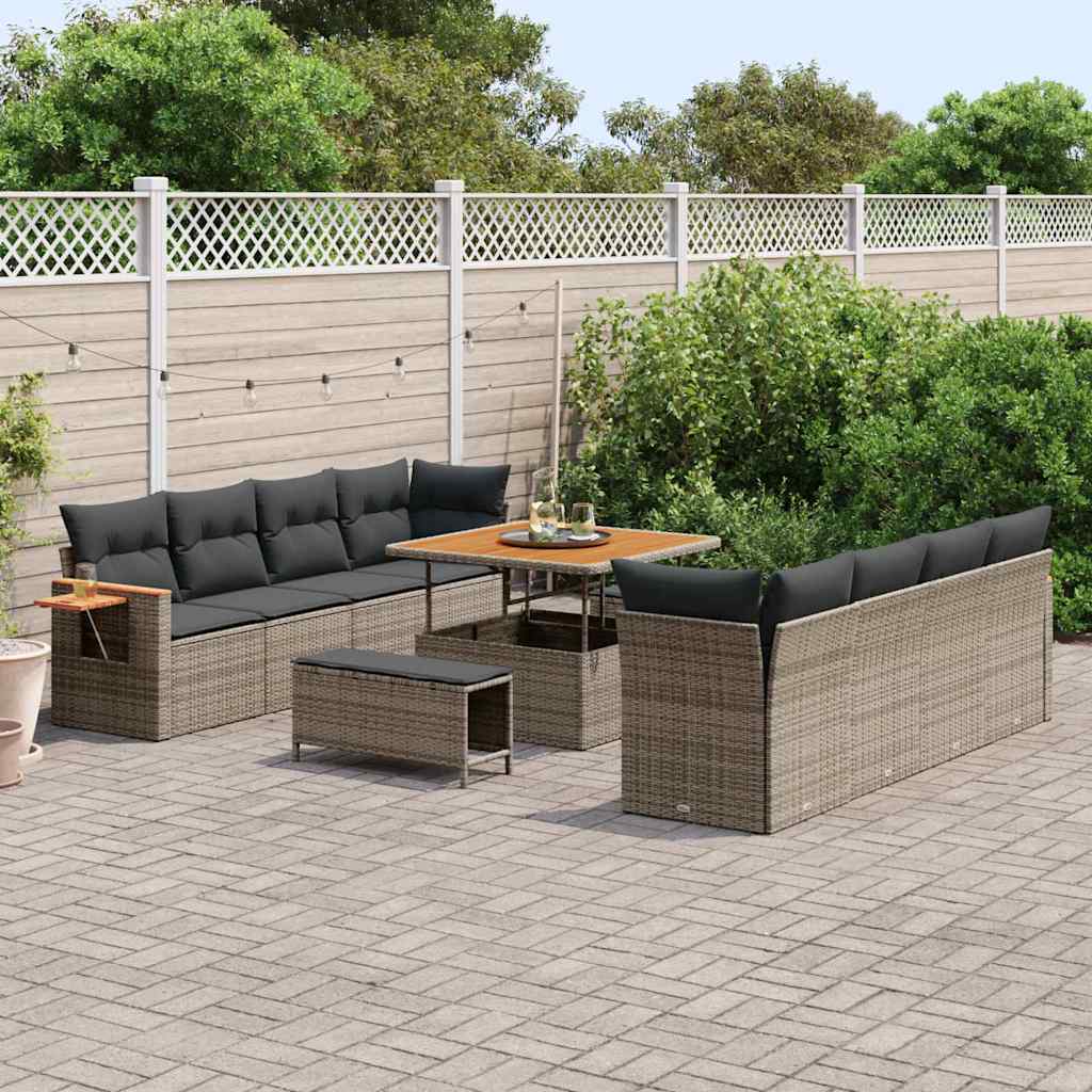 Havesofa Sæt med pude 12 pcs Grå polyrattan