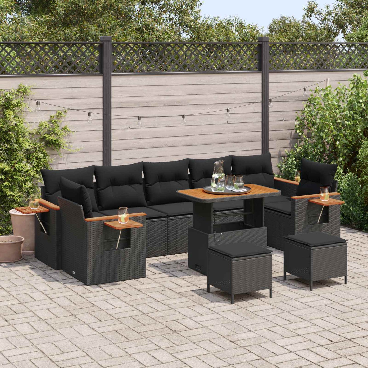 Havesofa Sæt med pude 13 pcs Sort polyrattan