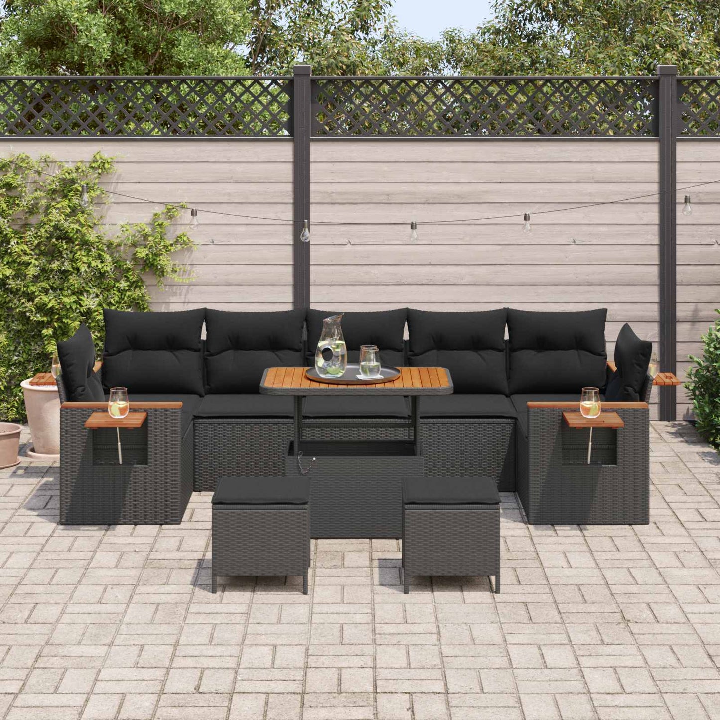 Havesofa Sæt med pude 13 pcs Sort polyrattan