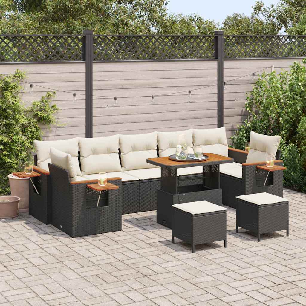 Havesofa Sæt med pude 13 pcs Sort og Cream polyrattan