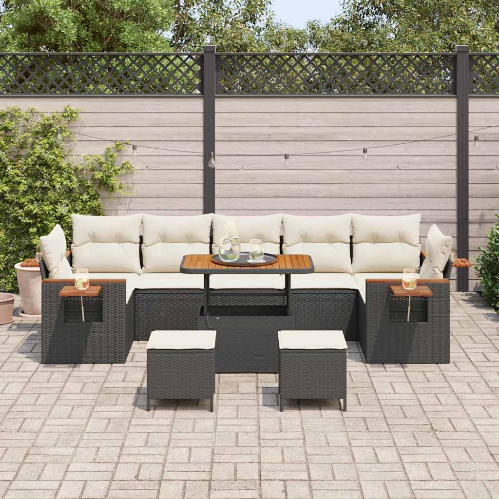 Havesofa Sæt med pude 13 pcs Sort og Cream polyrattan