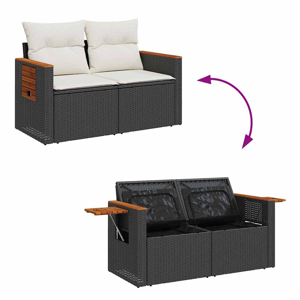 Havesofa Sæt med pude 13 pcs Sort og Cream polyrattan