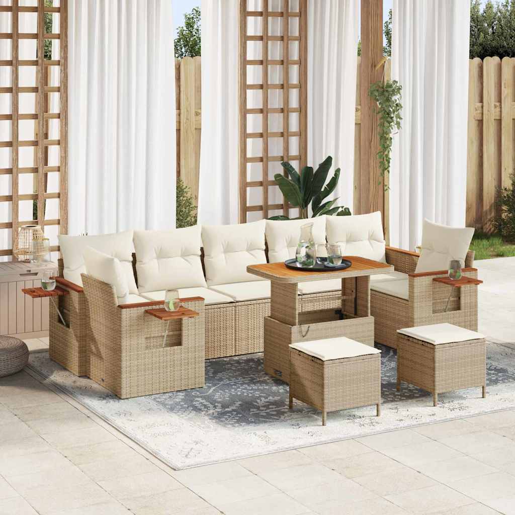 Havesofa Sæt med pude 13 pcs Beige og creme polyrattan