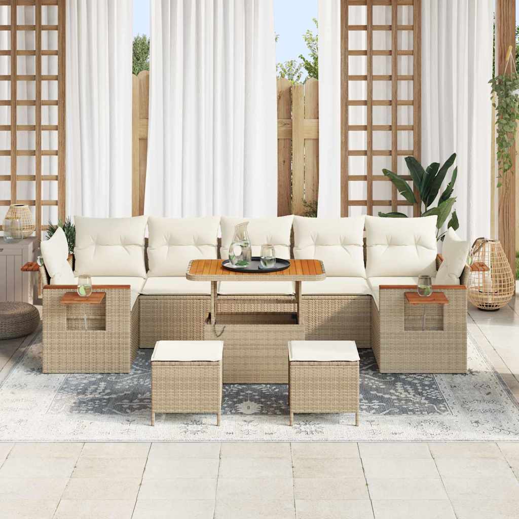 Havesofa Sæt med pude 13 pcs Beige og creme polyrattan