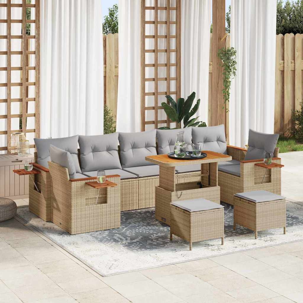 Havesofa Sæt med pude 13 pcs Beige og lys grå polyrattan