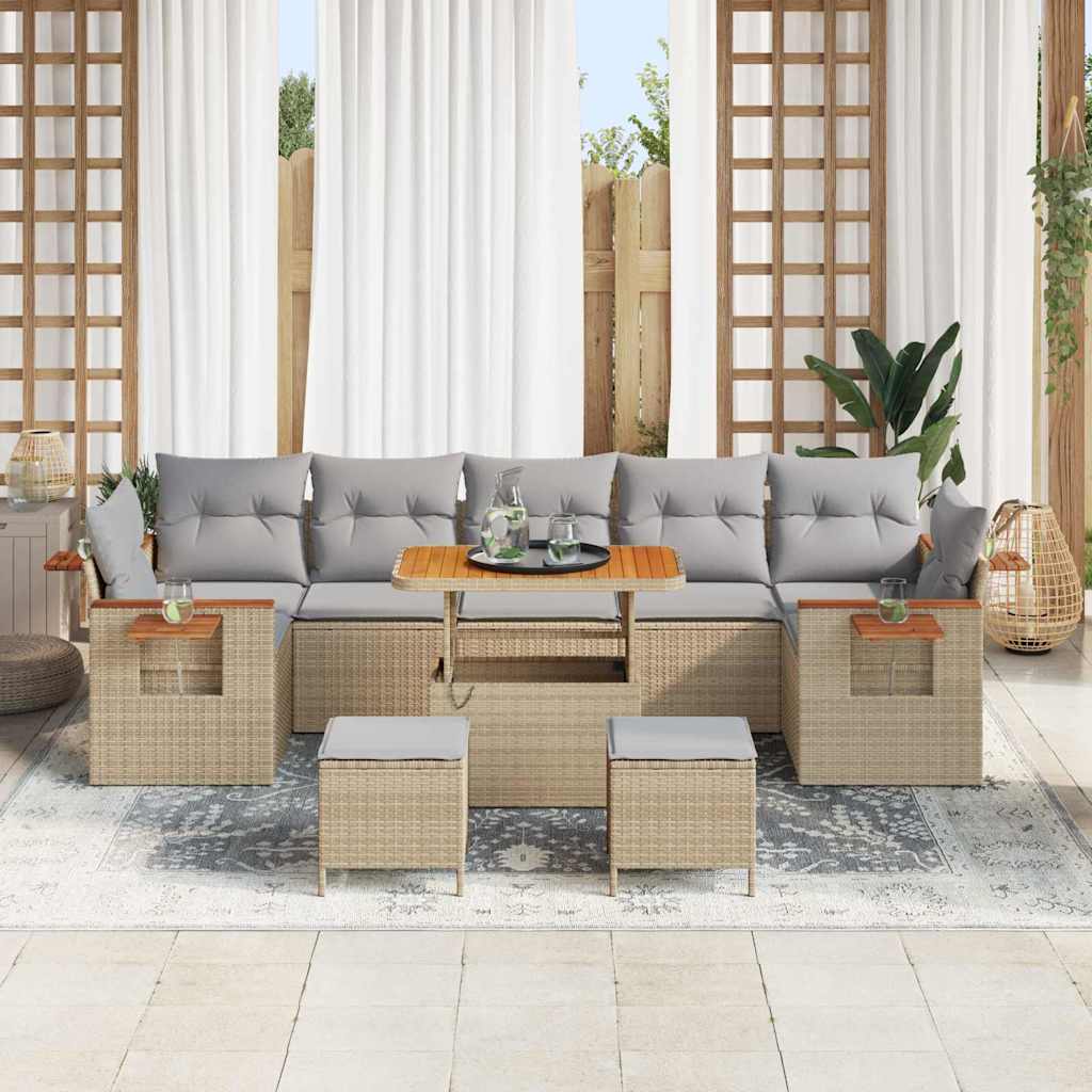 Havesofa Sæt med pude 13 pcs Beige og lys grå polyrattan