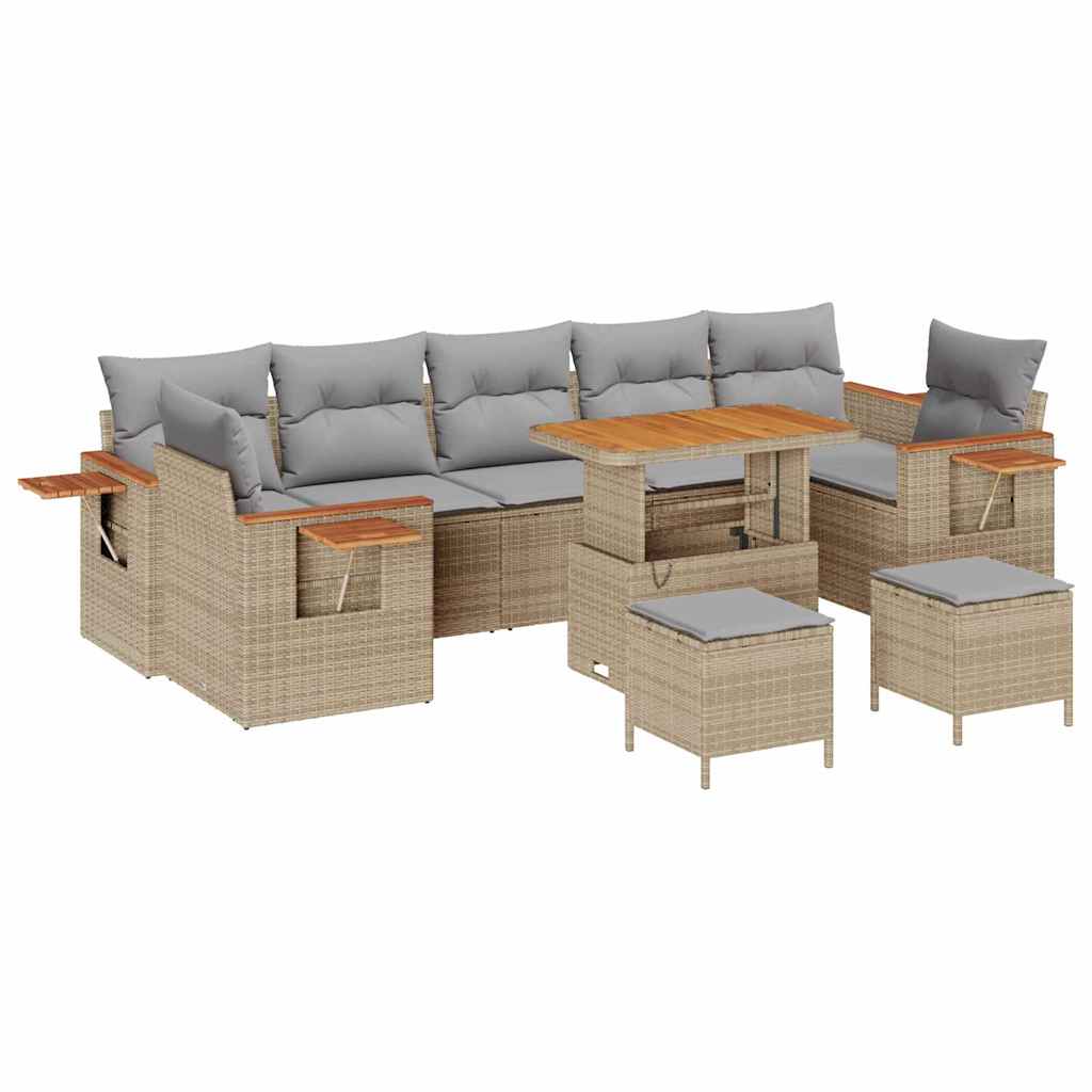 Havesofa Sæt med pude 13 pcs Beige og lys grå polyrattan