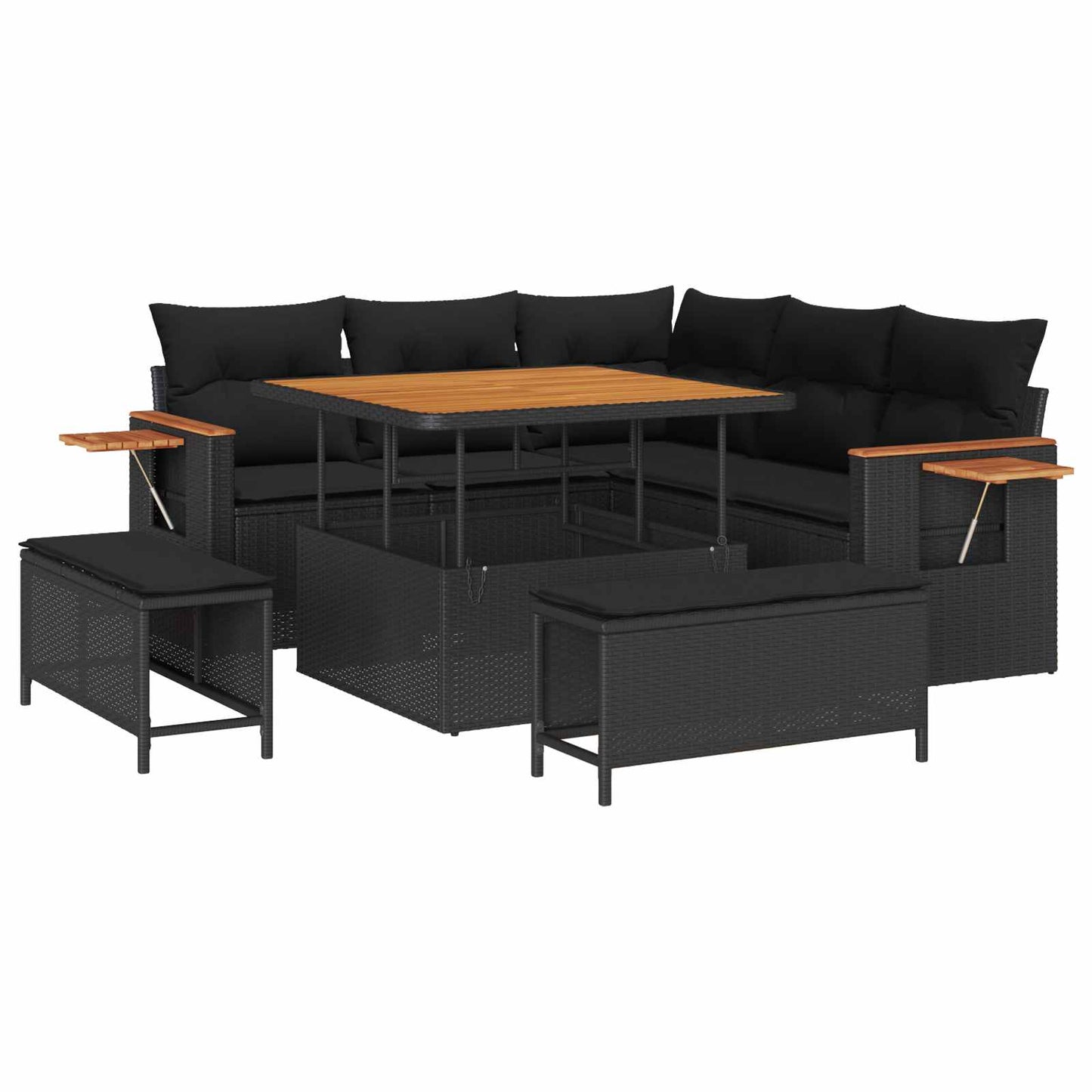 Havesofa Sæt med pude 9 pcs Sort polyrattan