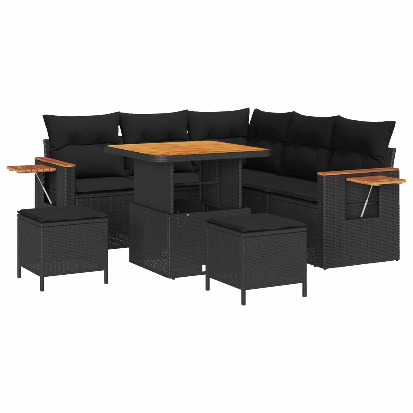 Havesofa Sæt med pude 9 pcs Sort polyrattan