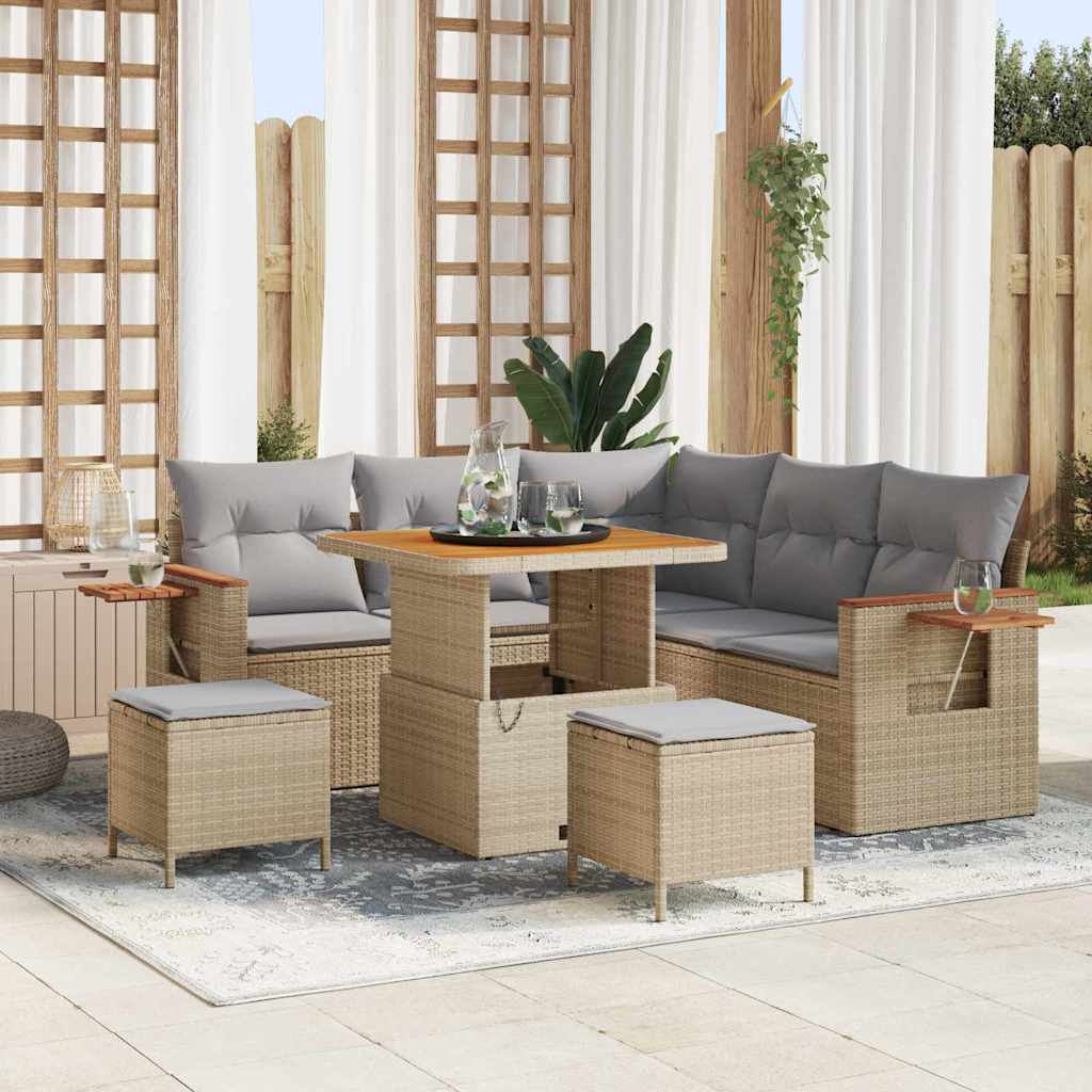Havesofa Sæt 9 stk. 8-Antal sæder Beige og lys grå polyrattan
