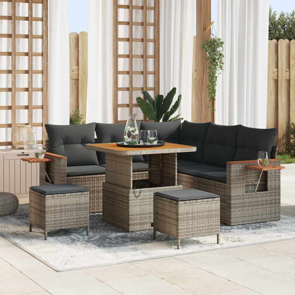 Havesofa Sæt med pude 9 pcs Grå polyrattan