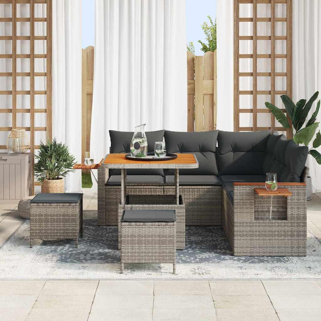 Havesofa Sæt med pude 9 pcs Grå polyrattan