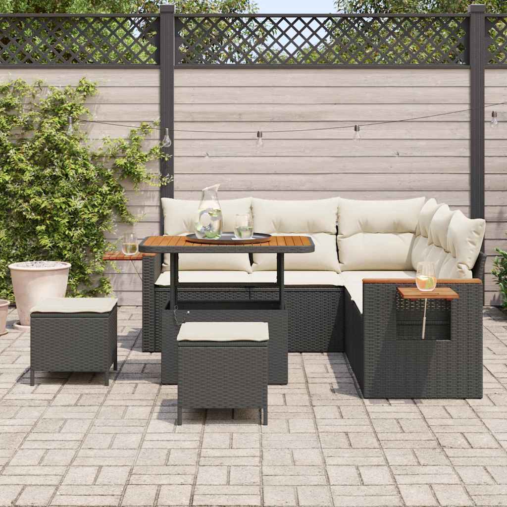 Havesofa Sæt med pude 9 pcs Sort og Cream polyrattan
