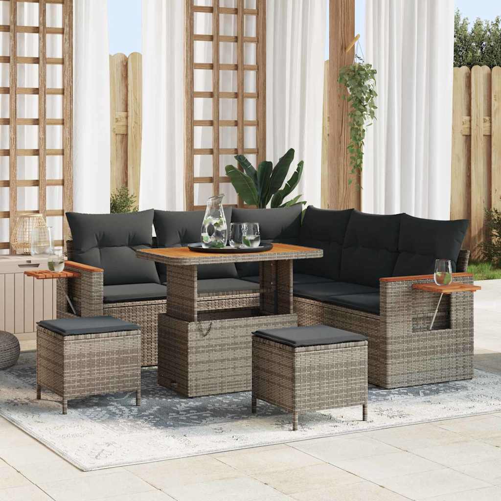 Modul havesofa sæt i grå polyrattan med puder - 9 dele