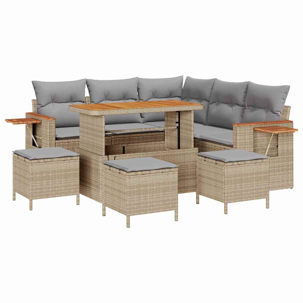 Havesofa Sæt med pude 10 pcs Beige og lys grå polyrattan