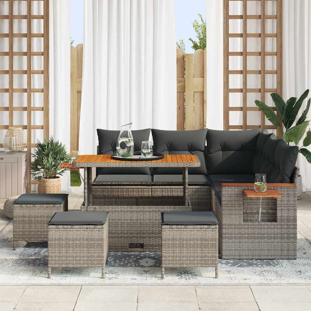 Havesofa Sæt med pude 10 pcs Grå polyrattan
