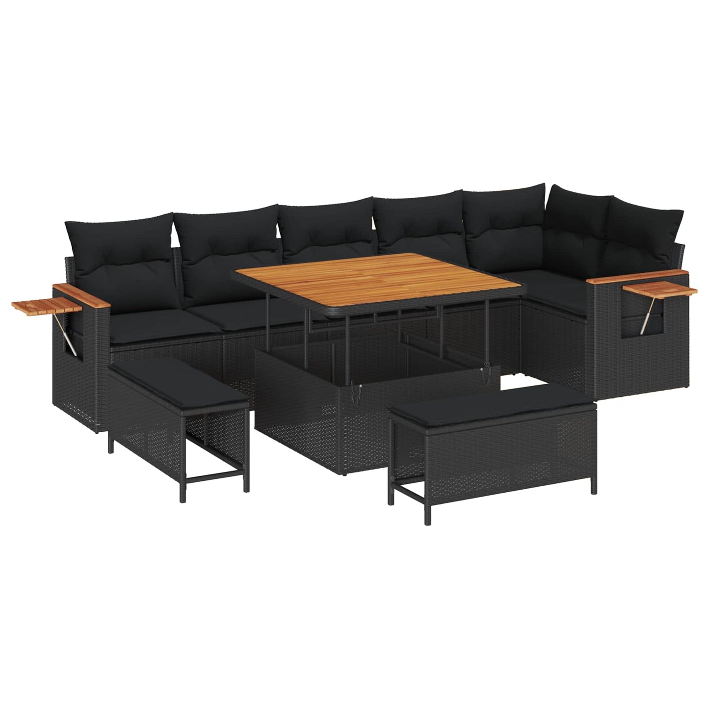 Havesofa Sæt med pude 11 pcs Sort polyrattan