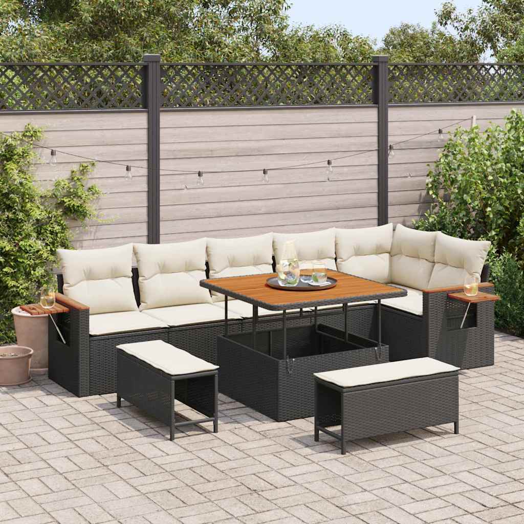 Havesofa Sæt med pude 11 pcs Sort og Cream polyrattan