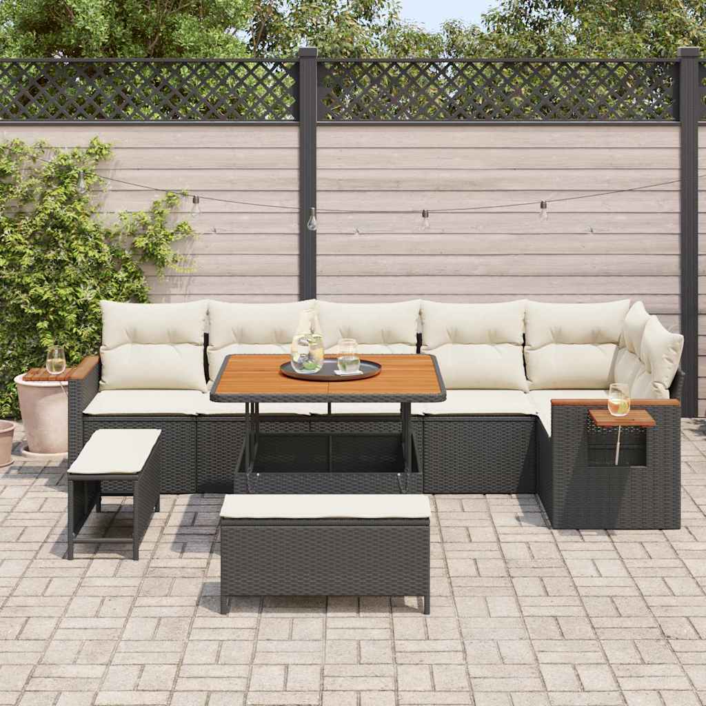 Havesofa Sæt med pude 11 pcs Sort og Cream polyrattan