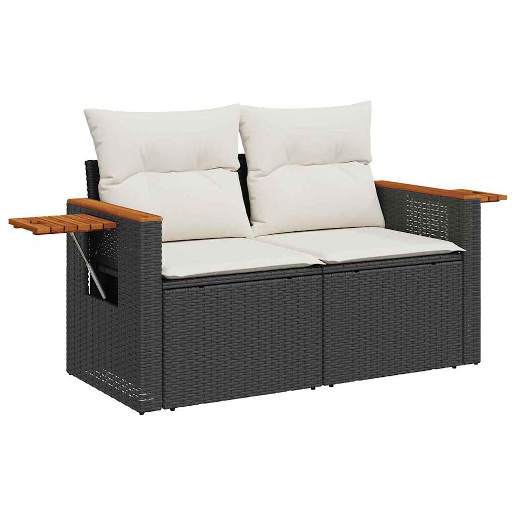 Havesofa Sæt med pude 11 pcs Sort og Cream polyrattan